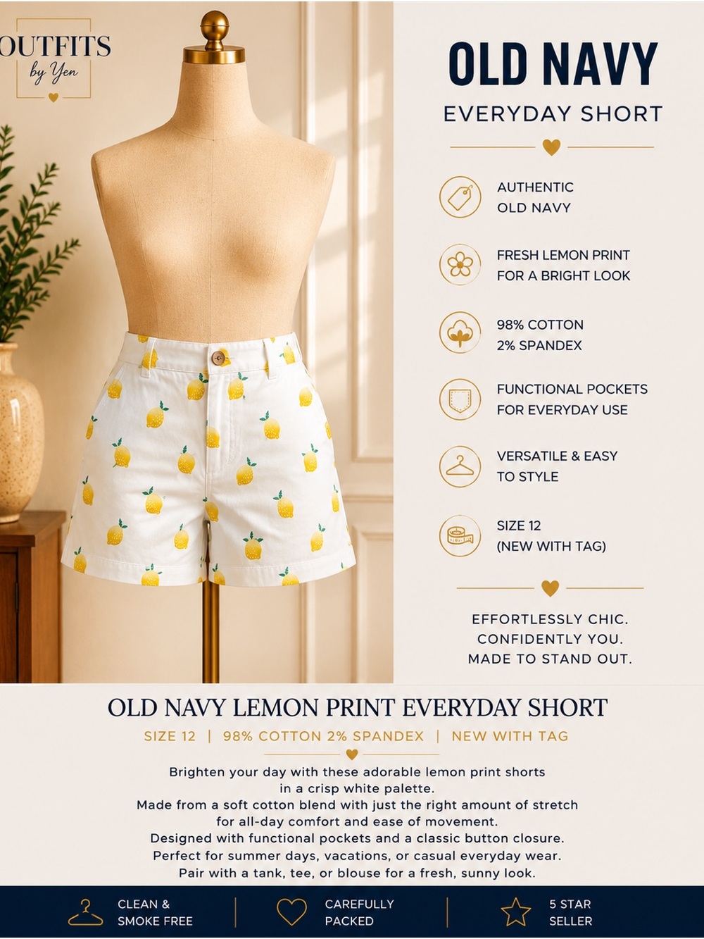Old Navy White Lemon-Print Everyday Shorts